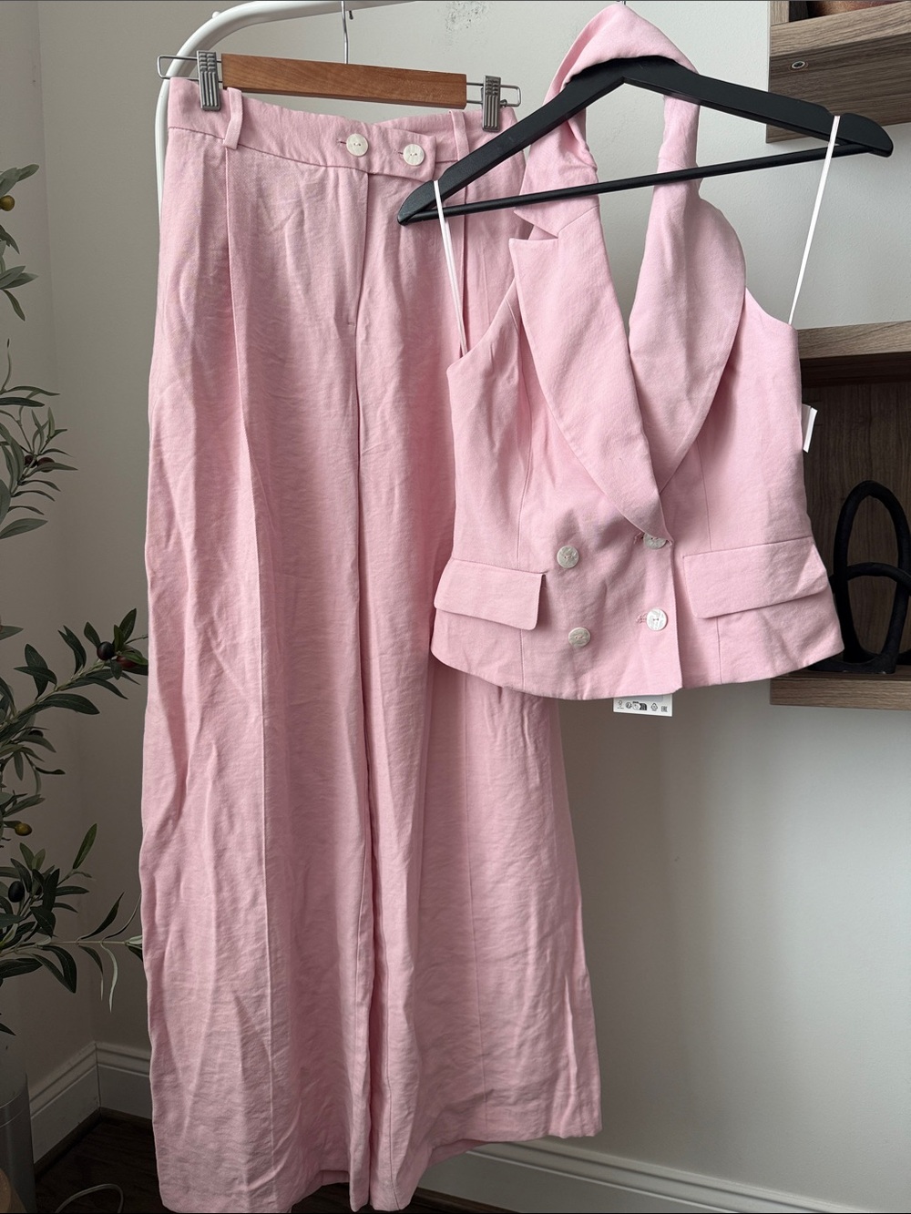 Zara Double-Breasted Sleeveless Pink Top and Pants Wide Legs Size 4 - Picture 5 of 16